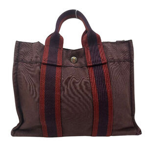 Hermès Herbag Cabas Burgundy Canvas Tote Bag